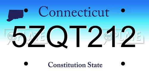 5ZQT212 Connecticut License Plate