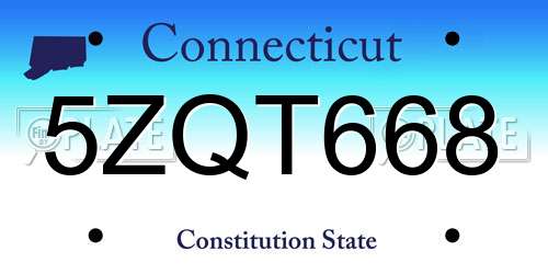 5ZQT668 Connecticut License Plate