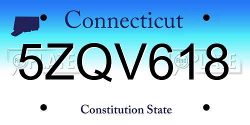 5ZQV618 Connecticut License Plate