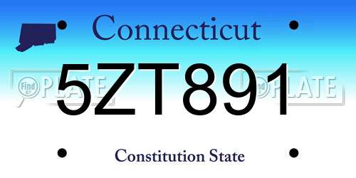 5ZT891 Connecticut License Plate