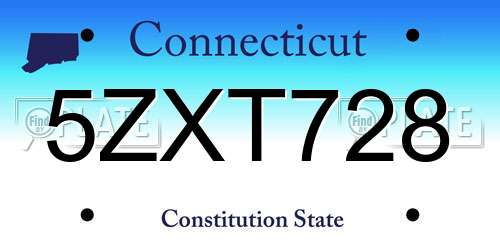 5ZXT728 Connecticut License Plate