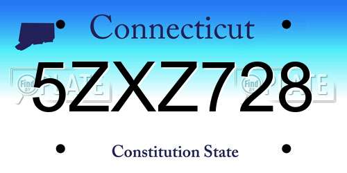 5ZXZ728 Connecticut License Plate