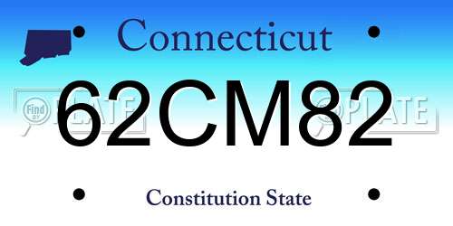 62CM82 Connecticut License Plate