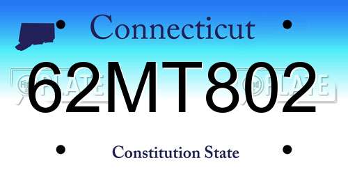 62MT802 Connecticut License Plate