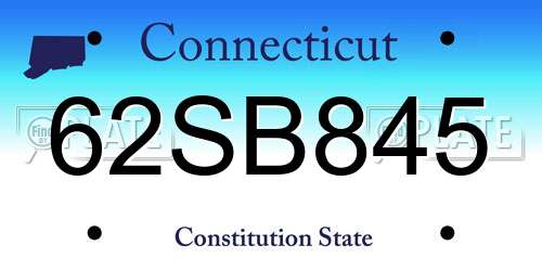 62SB845 Connecticut License Plate