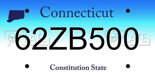 62ZB500 Connecticut License Plate