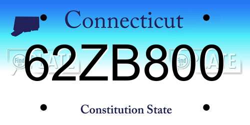 62ZB800 Connecticut License Plate
