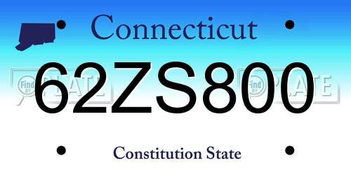 62ZS800 Connecticut License Plate
