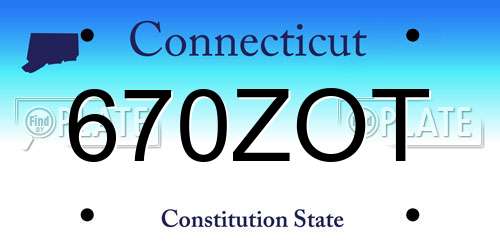 670ZOT Connecticut License Plate