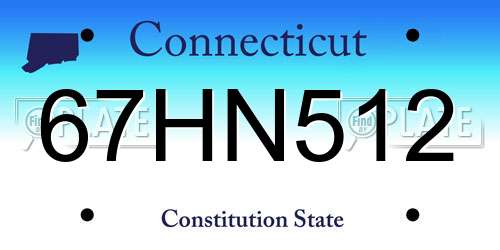 67HN512 Connecticut License Plate