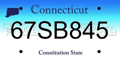 67SB845 Connecticut License Plate