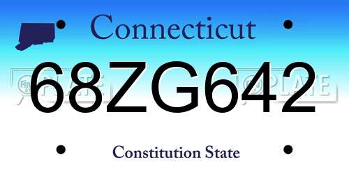 68ZG642 Connecticut License Plate