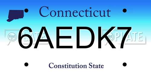 6AEDK7 Connecticut License Plate