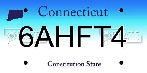 6AHFT4 Connecticut License Plate