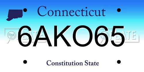 6AKO65 Connecticut License Plate