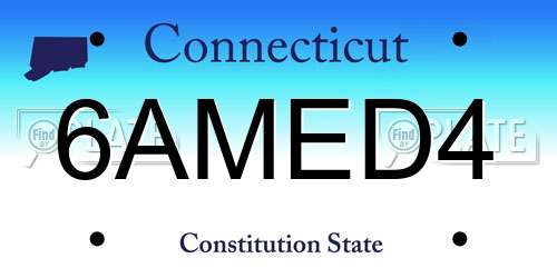 6AMED4 Connecticut License Plate