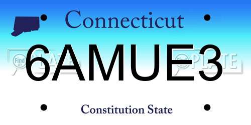6AMUE3 Connecticut License Plate