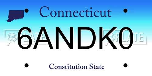 6ANDK0 Connecticut License Plate