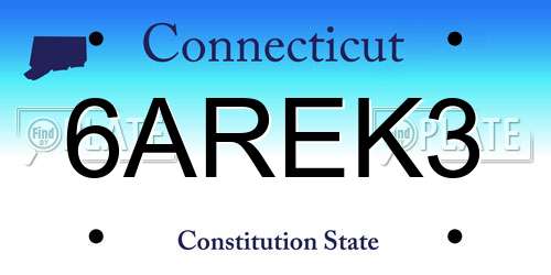 6AREK3 Connecticut License Plate
