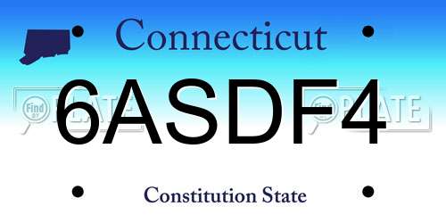 6ASDF4 Connecticut License Plate