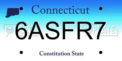 6ASFR7 Connecticut License Plate