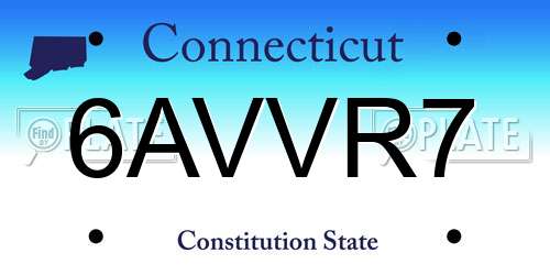 6AVVR7 Connecticut License Plate