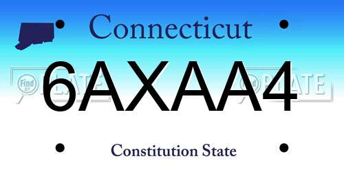 6AXAA4 Connecticut License Plate