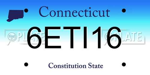 6ETI16 Connecticut License Plate