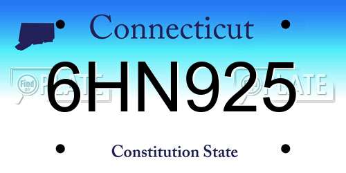 6HN925 Connecticut License Plate