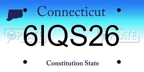 6IQS26 Connecticut License Plate
