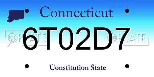 6T02D7 Connecticut License Plate