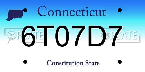 6T07D7 Connecticut License Plate