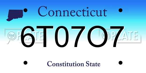 6T07O7 Connecticut License Plate
