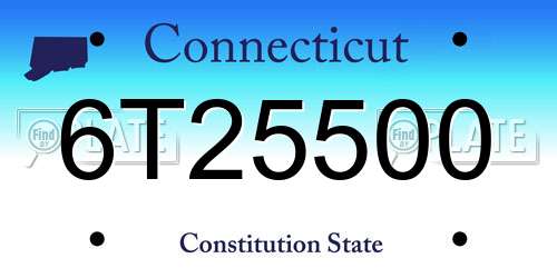 6T25500 Connecticut License Plate