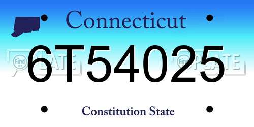 6T54025 Connecticut License Plate