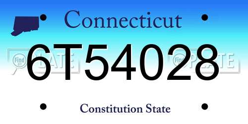 6T54028 Connecticut License Plate