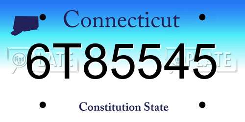6T85545 Connecticut License Plate