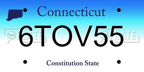 6TOV55 Connecticut License Plate