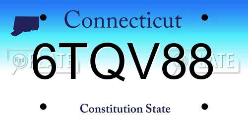 6TQV88 Connecticut License Plate