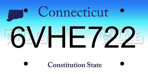 6VHE722 Connecticut License Plate