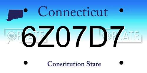 6Z07D7 Connecticut License Plate