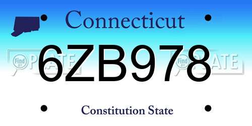 6ZB978 Connecticut License Plate