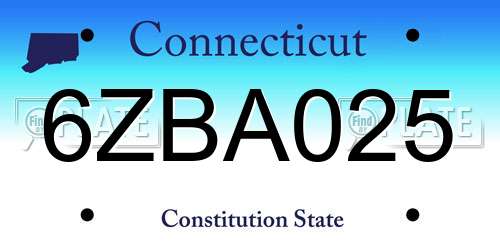 6ZBA025 Connecticut License Plate