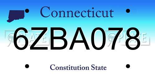 6ZBA078 Connecticut License Plate