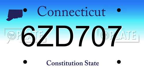 6ZD707 Connecticut License Plate