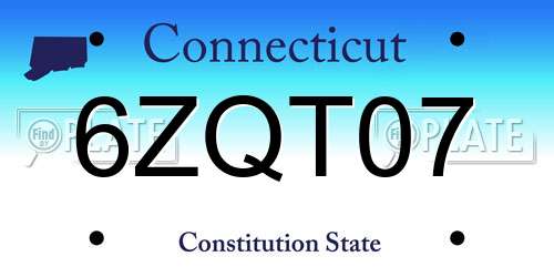 6ZQT07 Connecticut License Plate