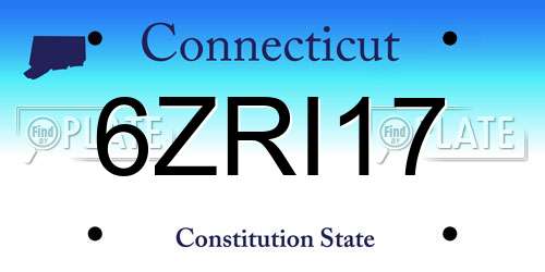 6ZRI17 Connecticut License Plate