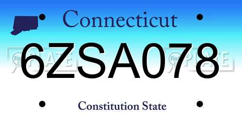 6ZSA078 Connecticut License Plate