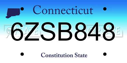 6ZSB848 Connecticut License Plate