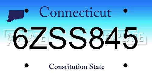 6ZSS845 Connecticut License Plate